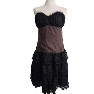 Brown Black‎ Strapless Lace Mini Dress NWT L